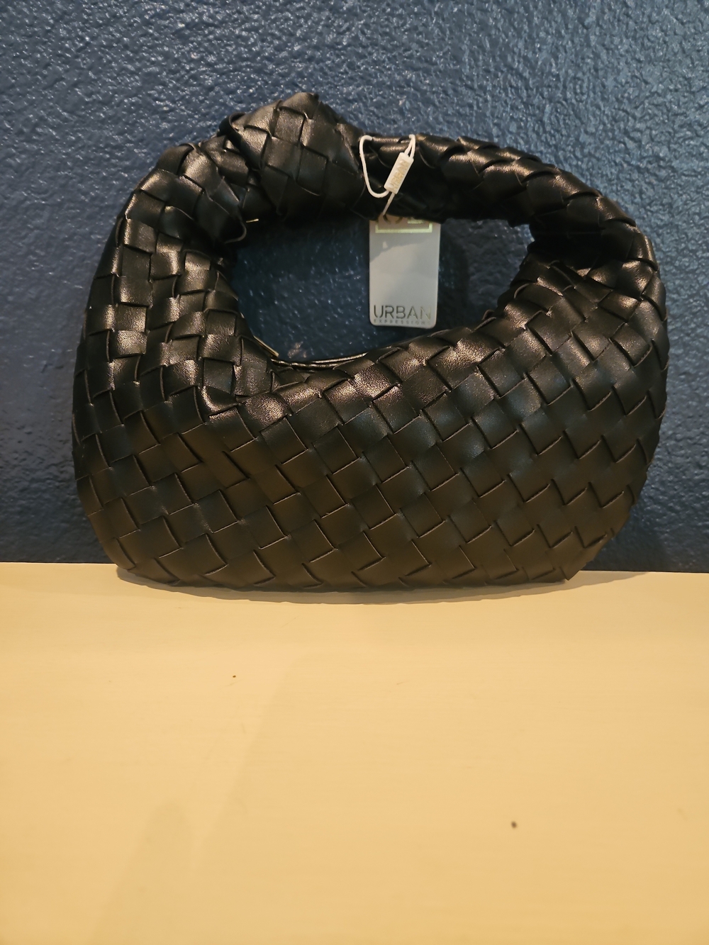 Urban Expressions Black Woven Hobo Crecent Handbag Purse